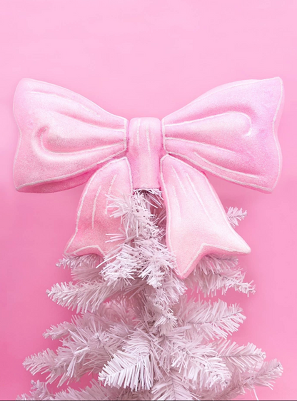 Pink Glitter Bow Christmas Tree Topper