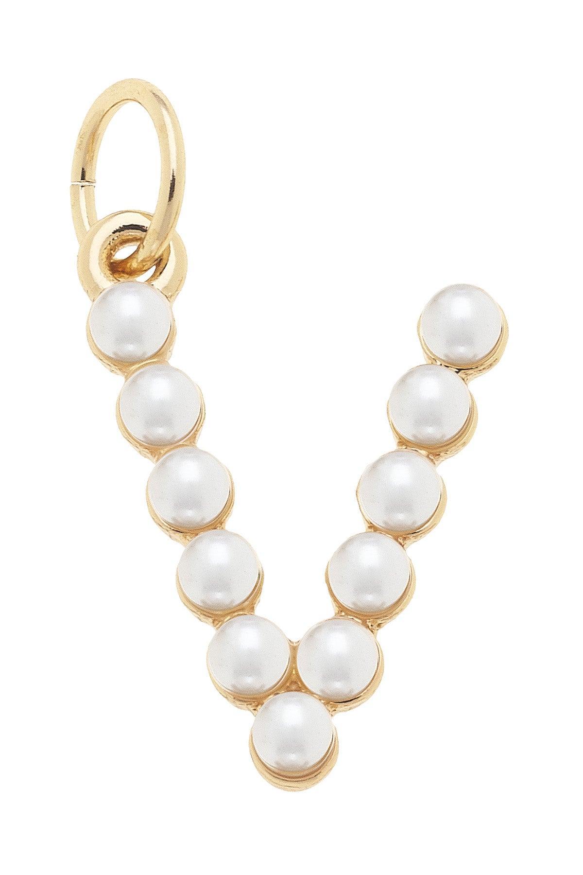 Pearl - Studded Letter Charm in Ivory