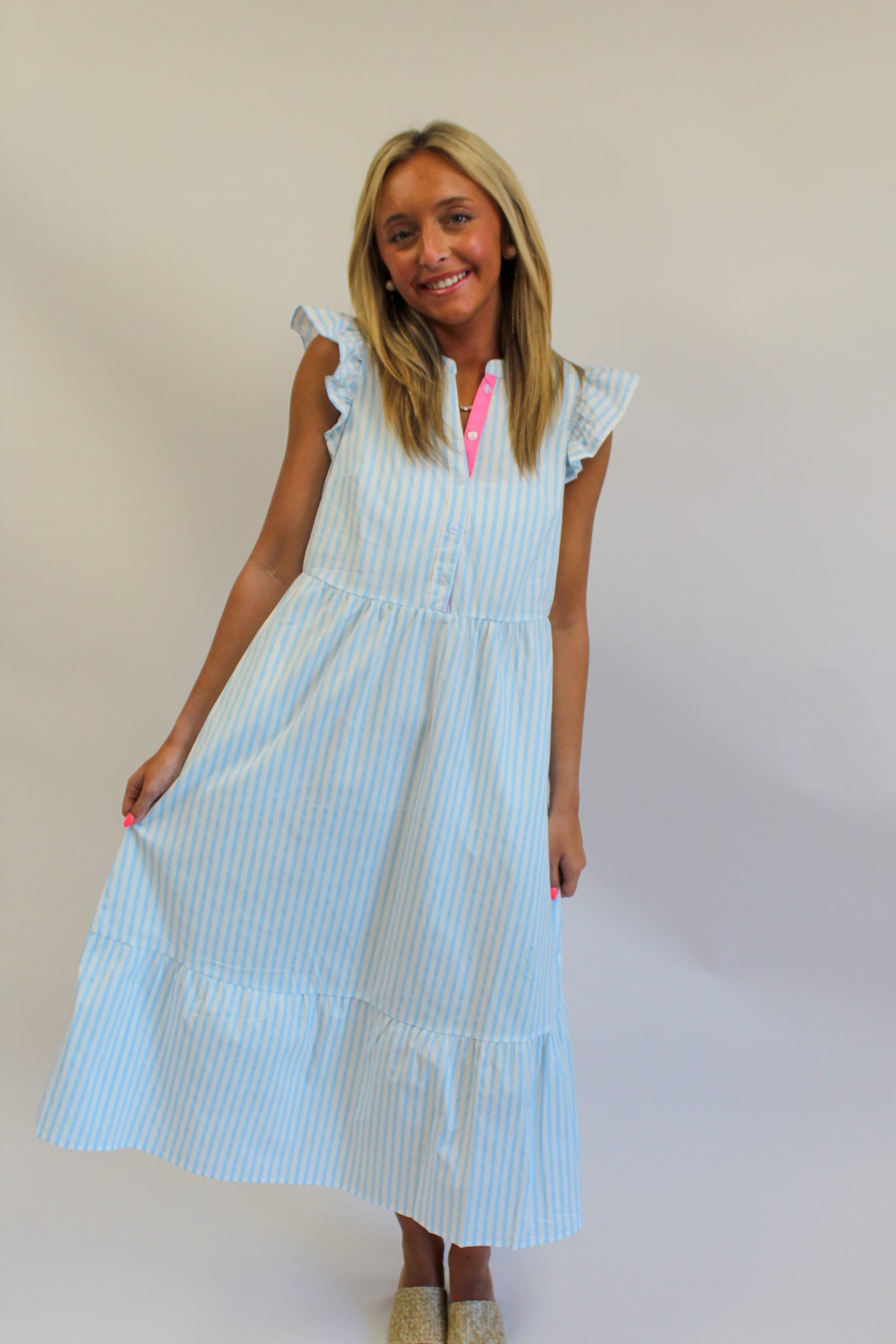 Dress Riley Flutter Pin Stripe Blue