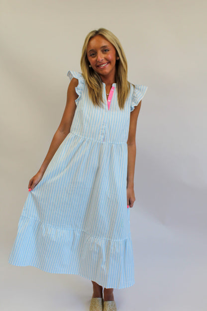 Dress Riley Flutter Pin Stripe Blue