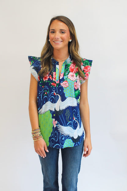 Crane Ruffle Sleeve Top