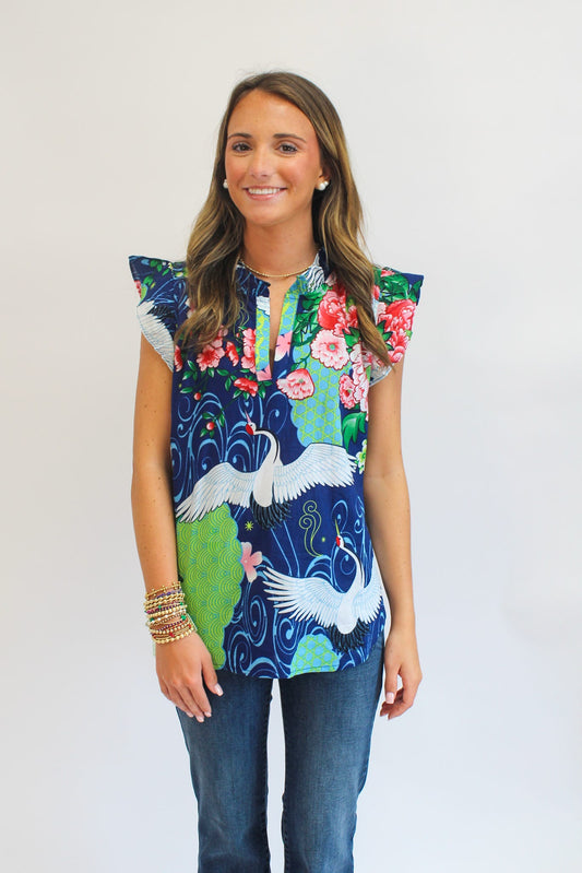Crane Ruffle Sleeve Top