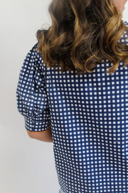 Navy/Orange Gingham Elaine Top