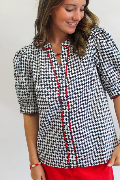 Houndstooth Black Elaine Top