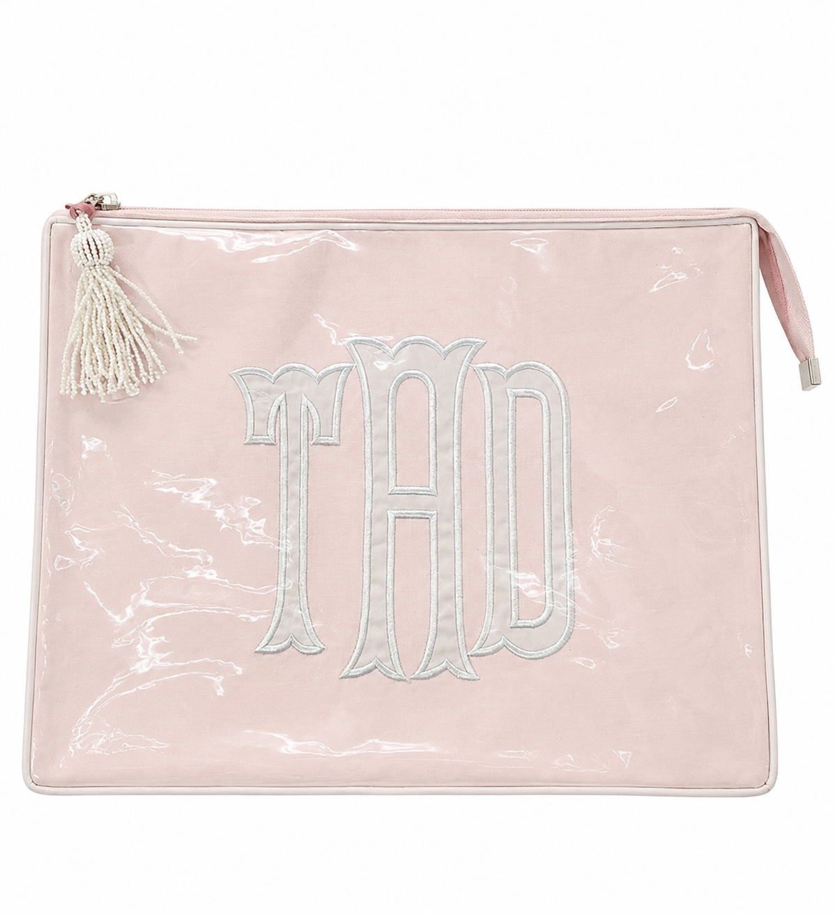 Light Pink/White Monogrammed Clutch Bag