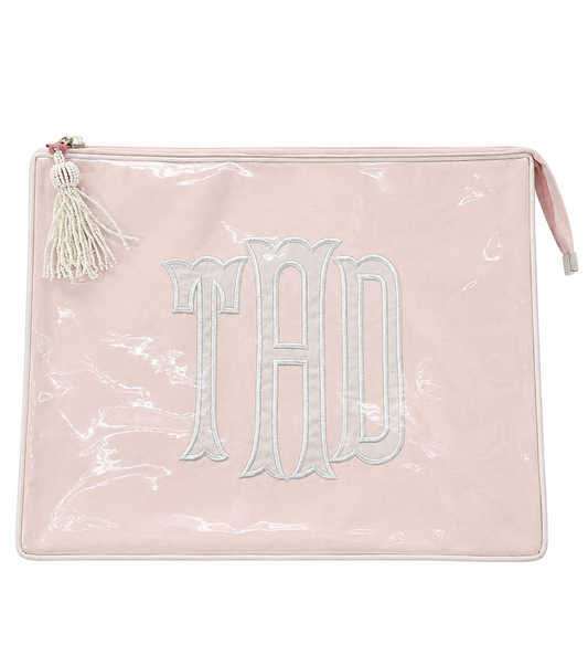 Light Pink/White Monogrammed Clutch Bag