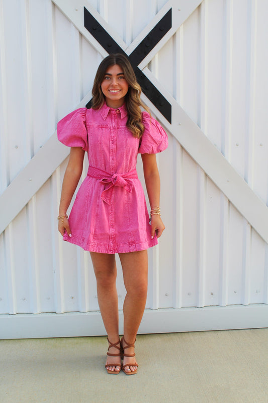 Keely Denim Dress - Pink
