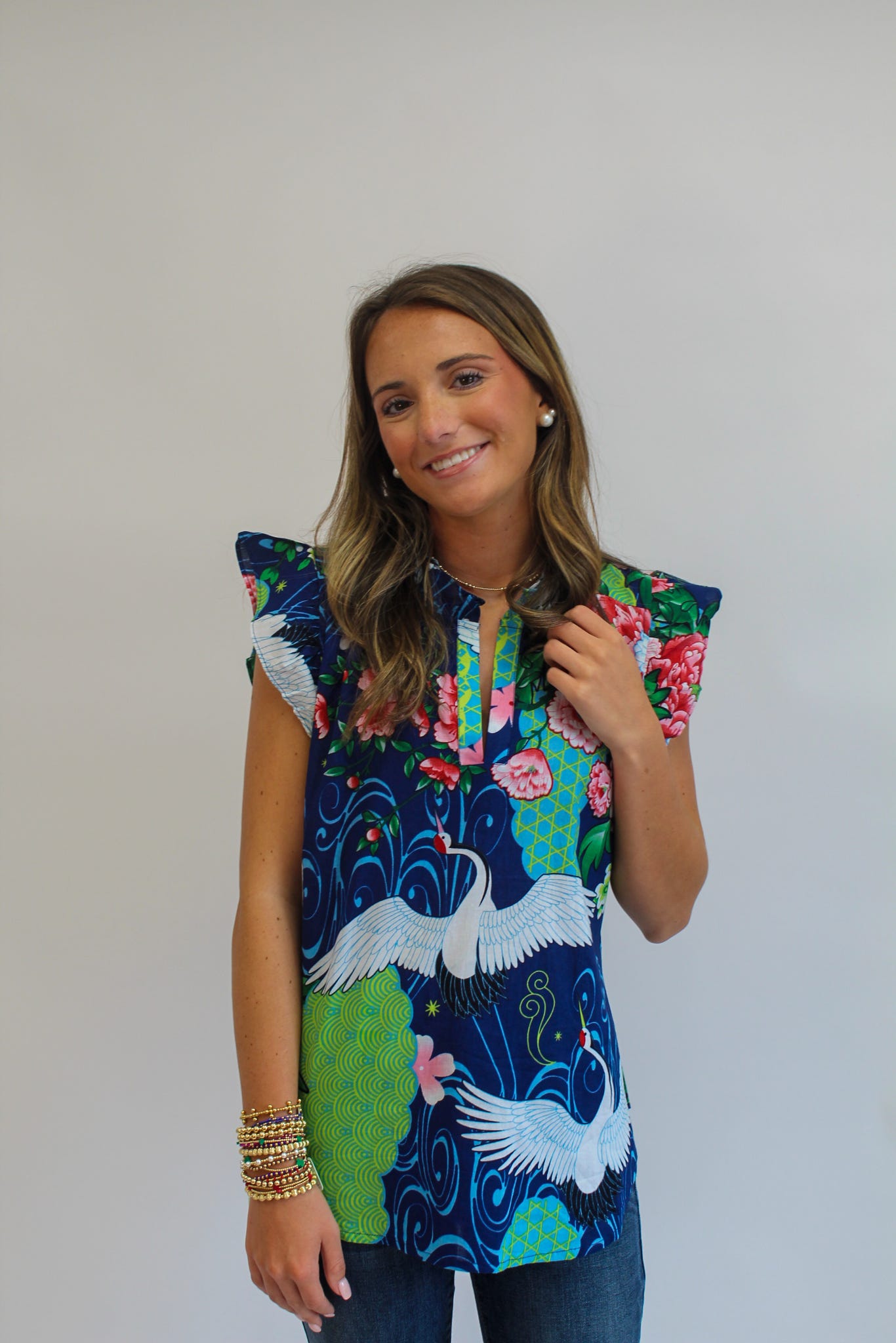 Crane Ruffle Sleeve Top