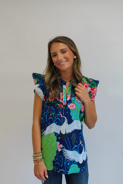 Crane Ruffle Sleeve Top