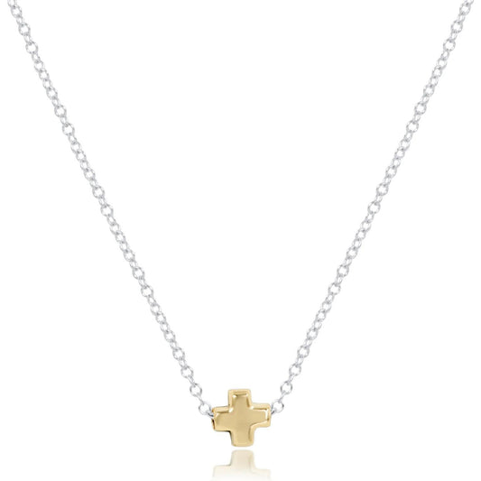 16" Necklace Sterling Mixed Metal - Signature Cross Small Gold