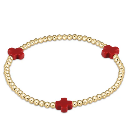 Signature Cross Gold Pattern 3mm Bead Bracelet - Red