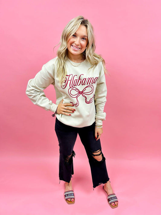 Bow Sweatshirt, Alabama  Sweatshirt, Coquette, Game Day - Sand