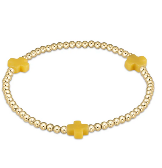 Signature Cross Gold Pattern 3mm Bead Bracelet - Canary