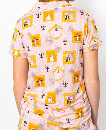 Gilded Ghouls Short Sleeve Button Up Sleep Shirt