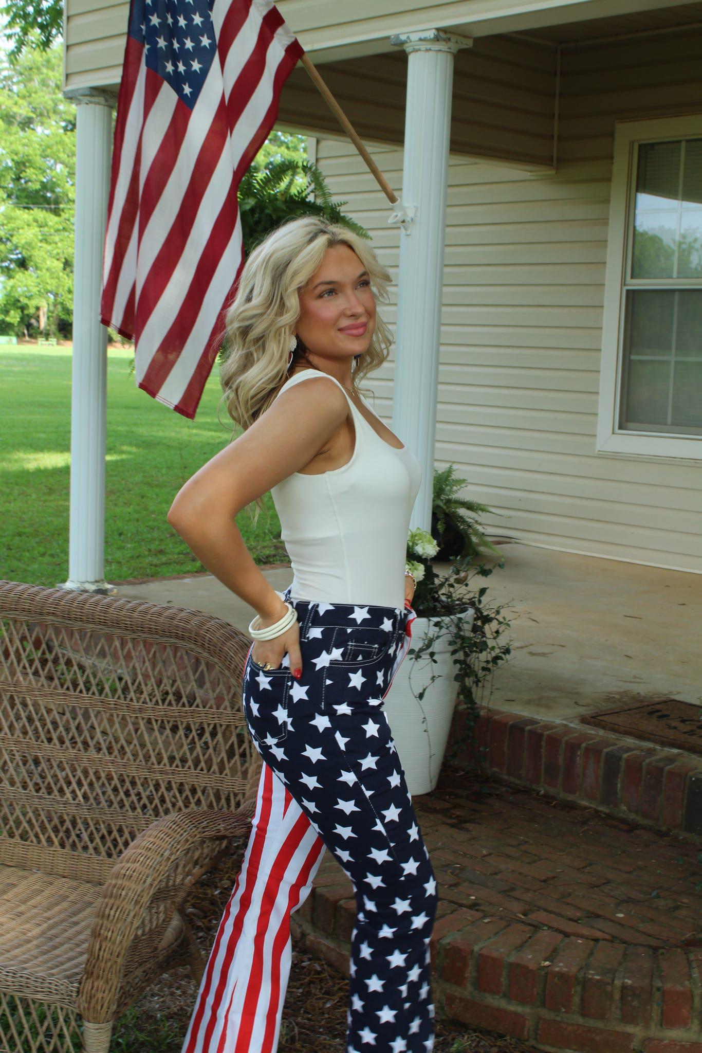 Flag Print Flared Jeans