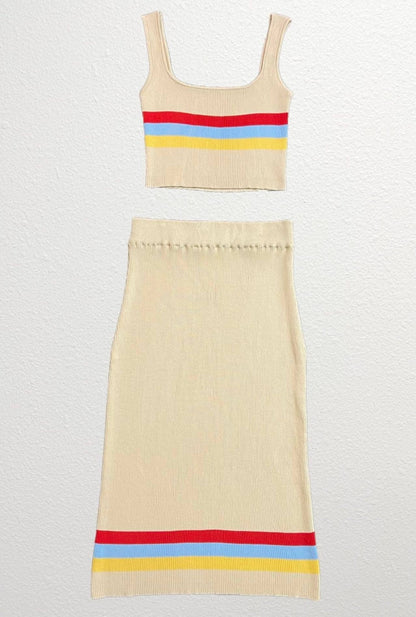 Retro stripe skirt set - Cream multi