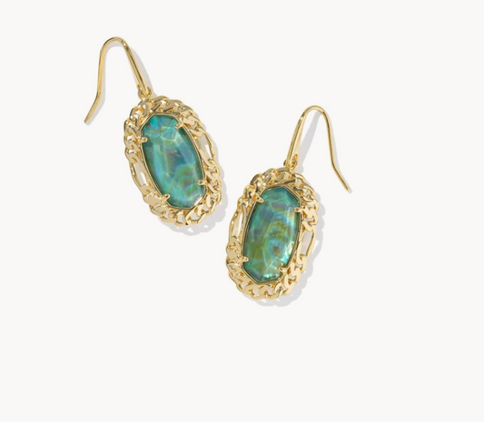 Dani Figaro Frame Drop Ear Gold Deep Aqua Illusion