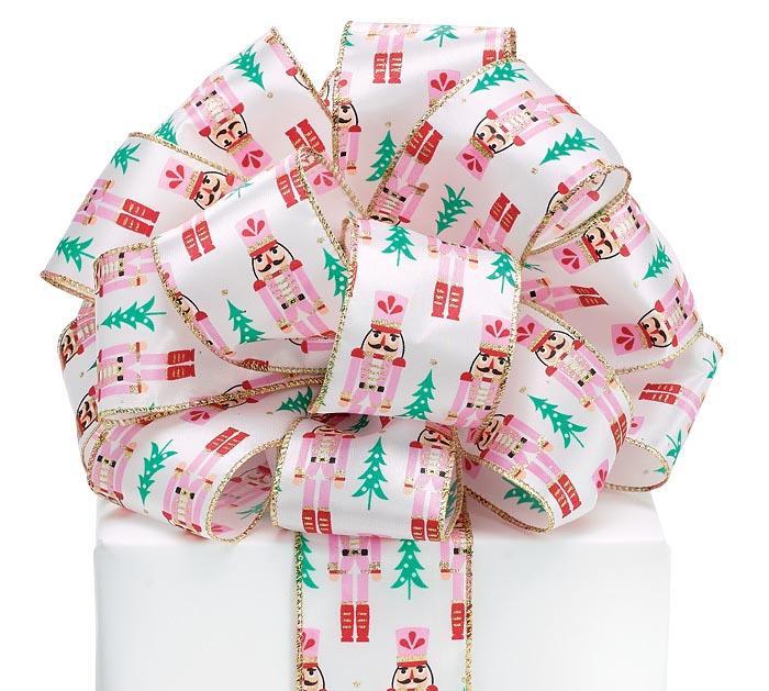 Pink Nutcrackers Wired Ribbon