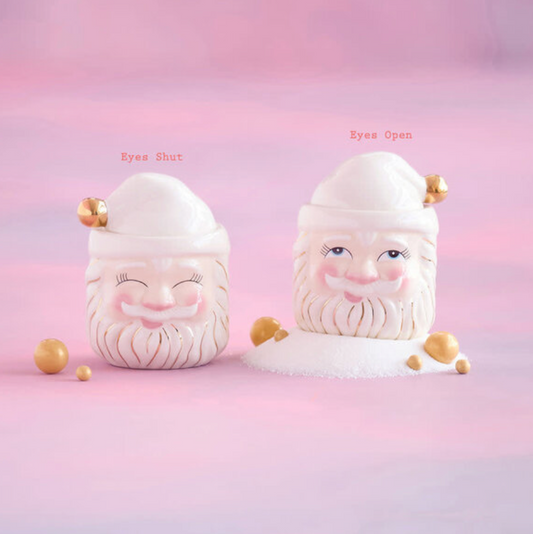 Cream Papa Noel Candy Jar, 2 Asst, Ceramic 4.5"