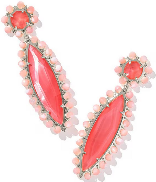 Genevieve Beaded Statement Drop Earrings Coral Pink Mother of Pearl