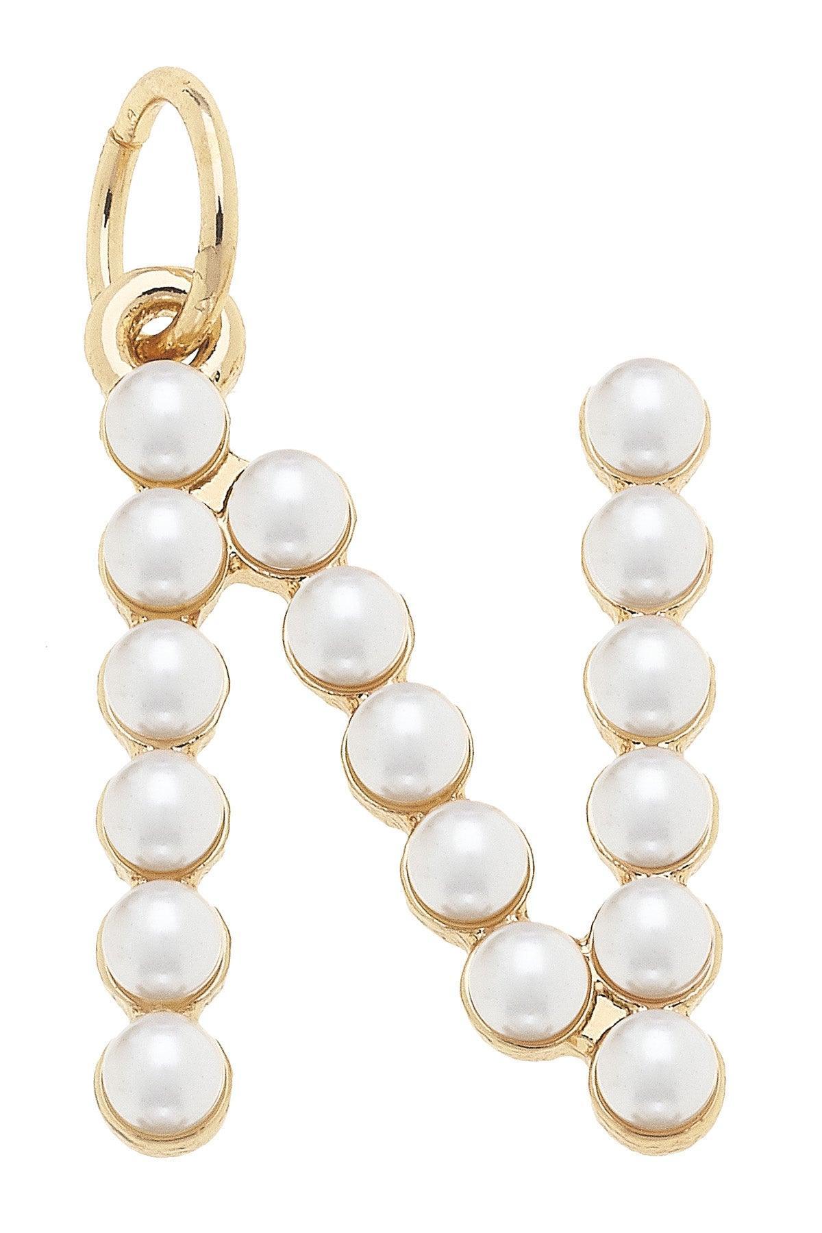 Pearl - Studded Letter Charm in Ivory