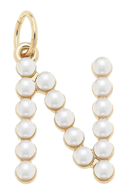 Pearl - Studded Letter Charm in Ivory