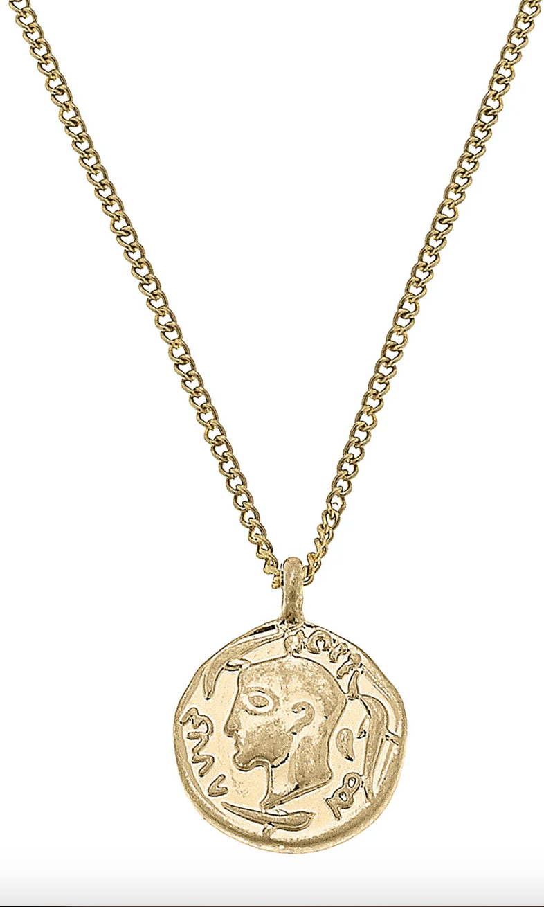 McKenna Delicate Coin Necklace in Worn Gold