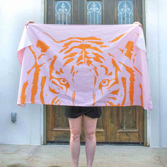 Eye of the Tiger Beach Towel in Light Pink/Orange