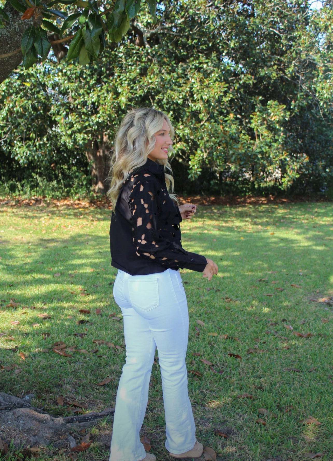 Bespoke Eyelet Black Blouse