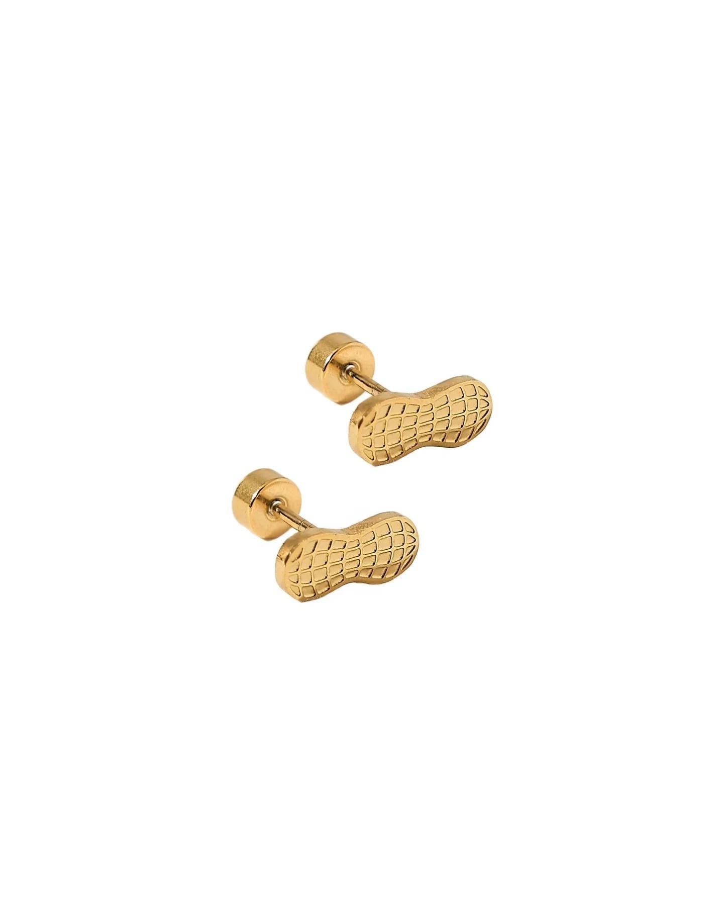 Gold Peanut Screwback Stud Earrings