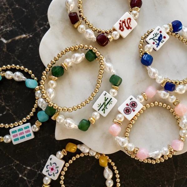 Mahjong Tile Double Strand Beaded Bracelet