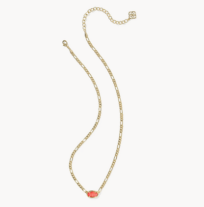 Elisa Gold Figaro Chain Short Pendant Necklace Papaya Iridescent Mother of Pearl