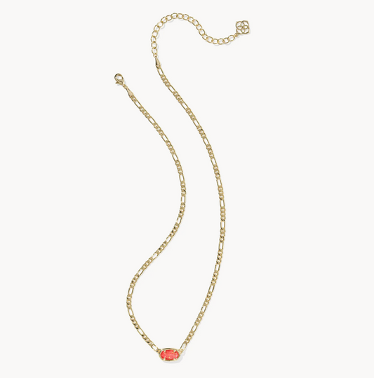 Elisa Gold Figaro Chain Short Pendant Necklace Papaya Iridescent Mother of Pearl