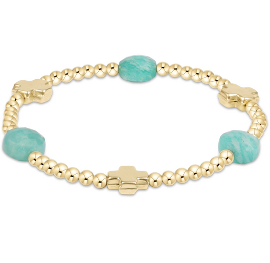 Classic Amazonite 3mm- Signature Cross Gold Charm