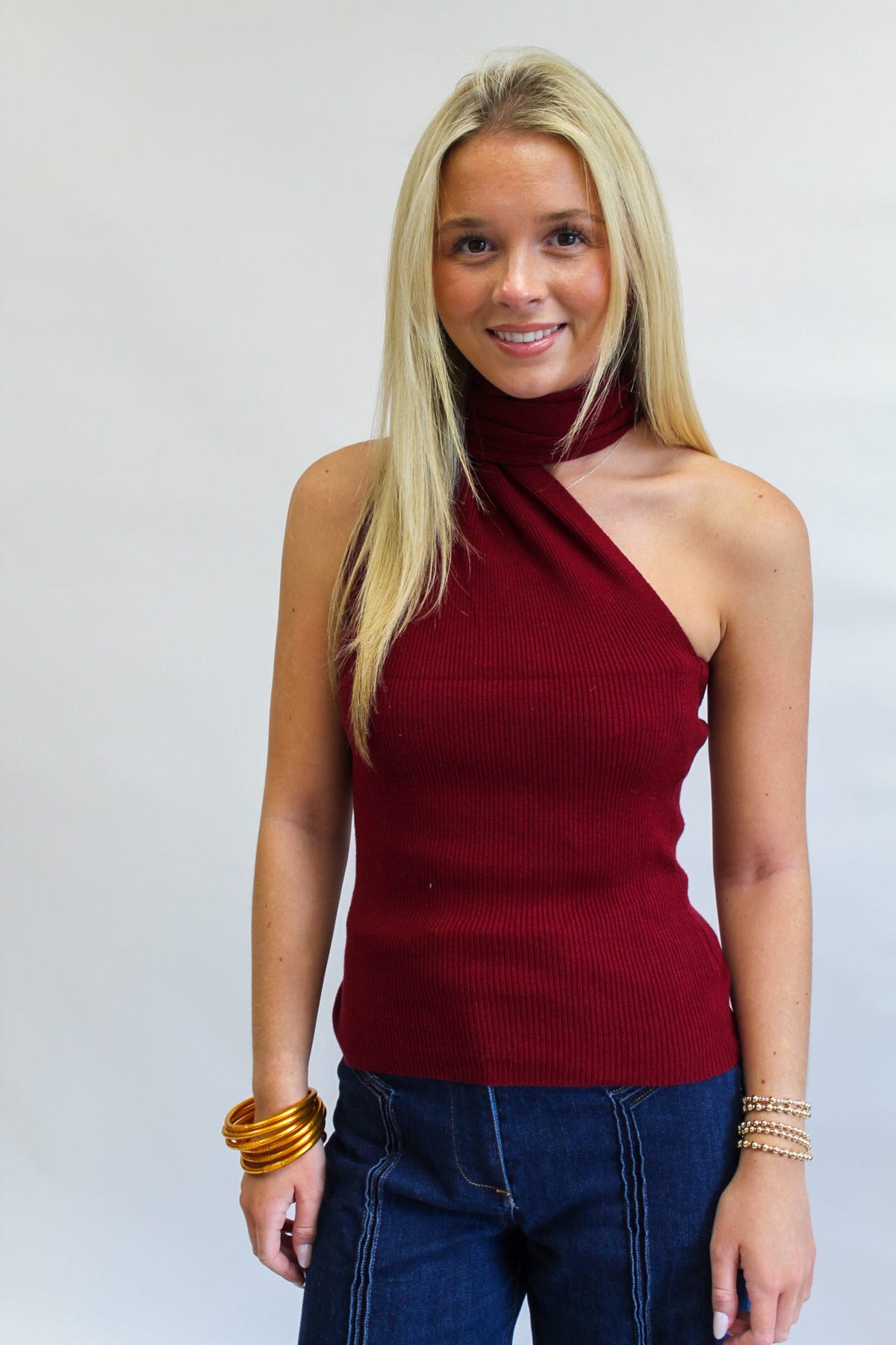 Bordeaux Beauty One Shoulder Top