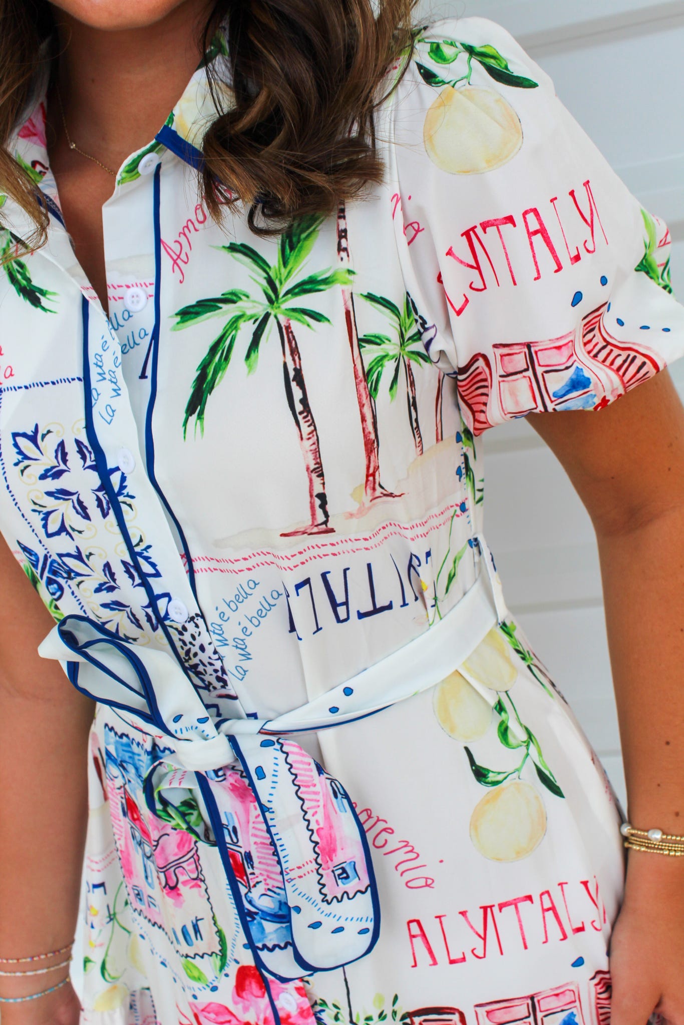 Tropical Palms Belted Maxi Dress