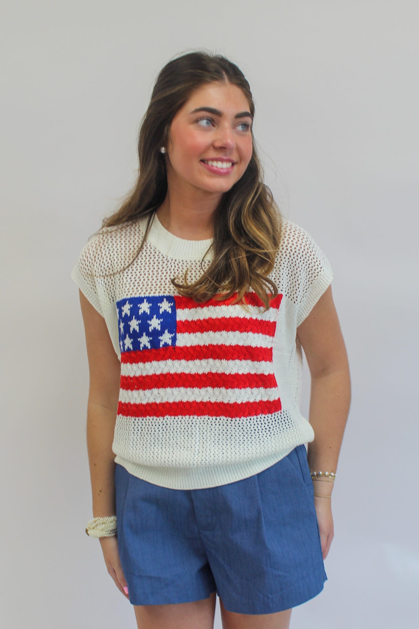 Stars Align Short Sleeve Sweater Top - White