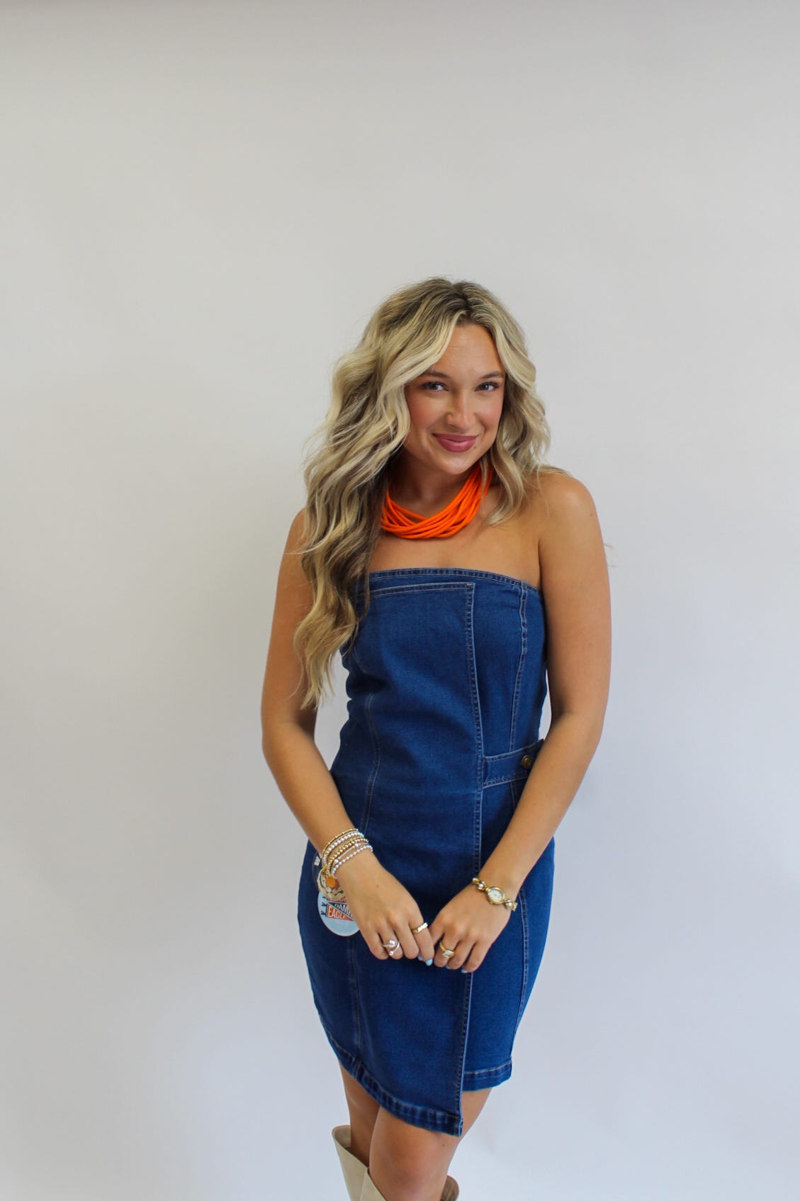 Gameday Darling Denim Strapless Mini Dress