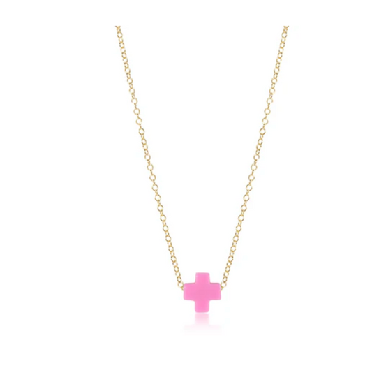 16" Necklace Gold - Signature Cross Bright Pink