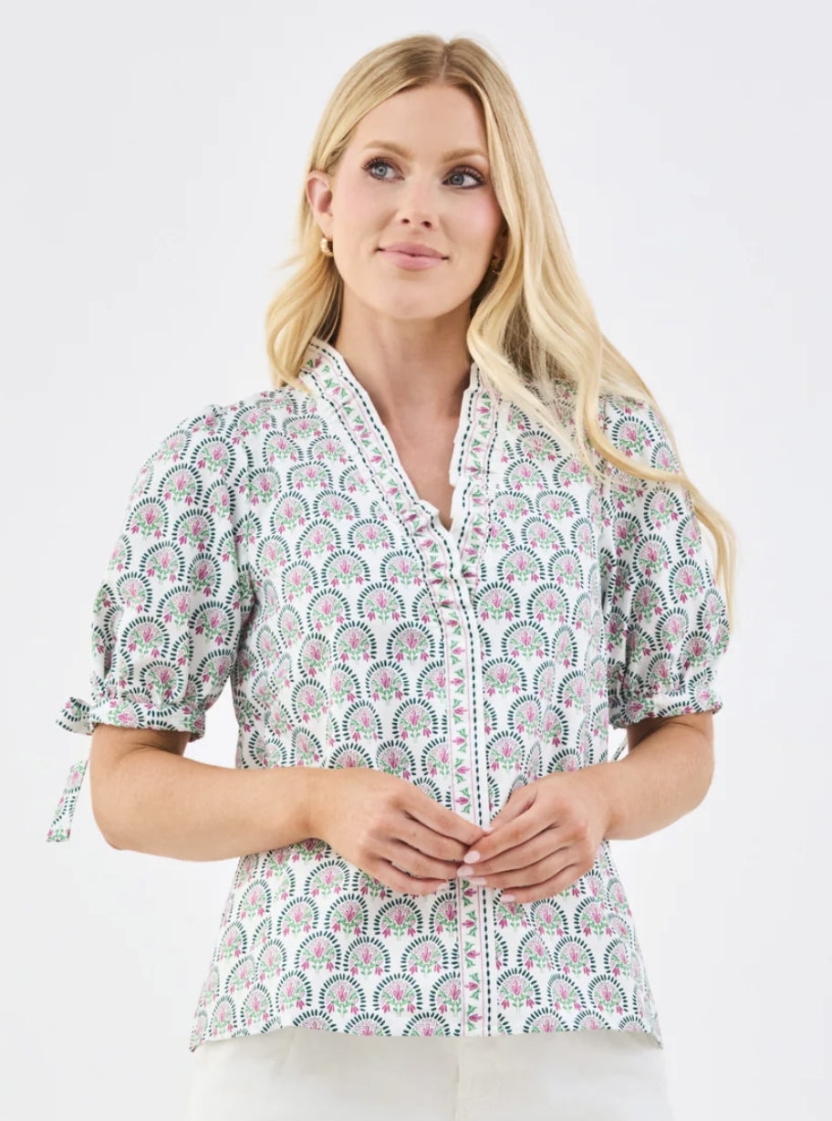 Brynn Sunshower Flora Top in White