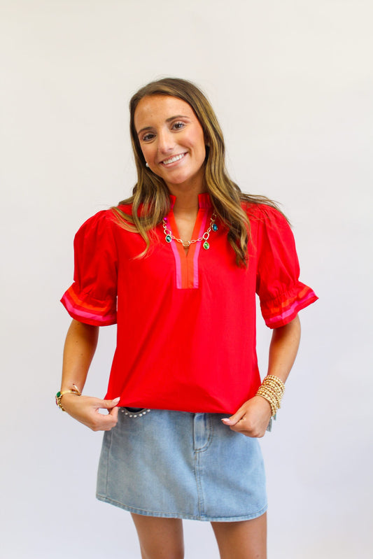 Social Oasis Red & Pink Stripe Top