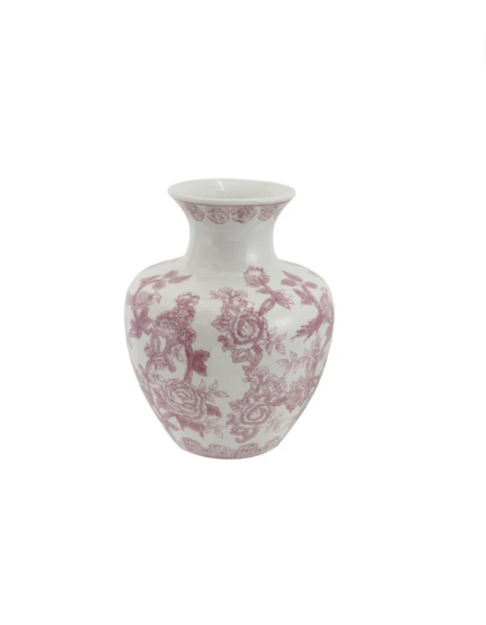 Hand Painted Stoneware Vase With Floral Pattern, Purple and White