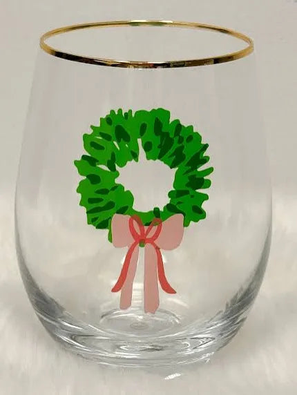 Assorted Holiday Stemless Wine Glass