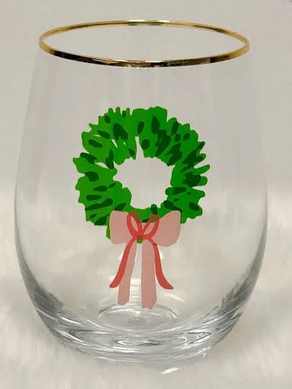Assorted Holiday Stemless Wine Glass