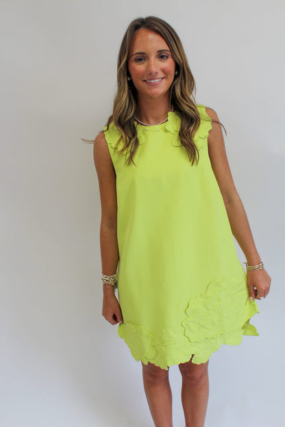 Chartreuse Citrus Bloom Mini Dress