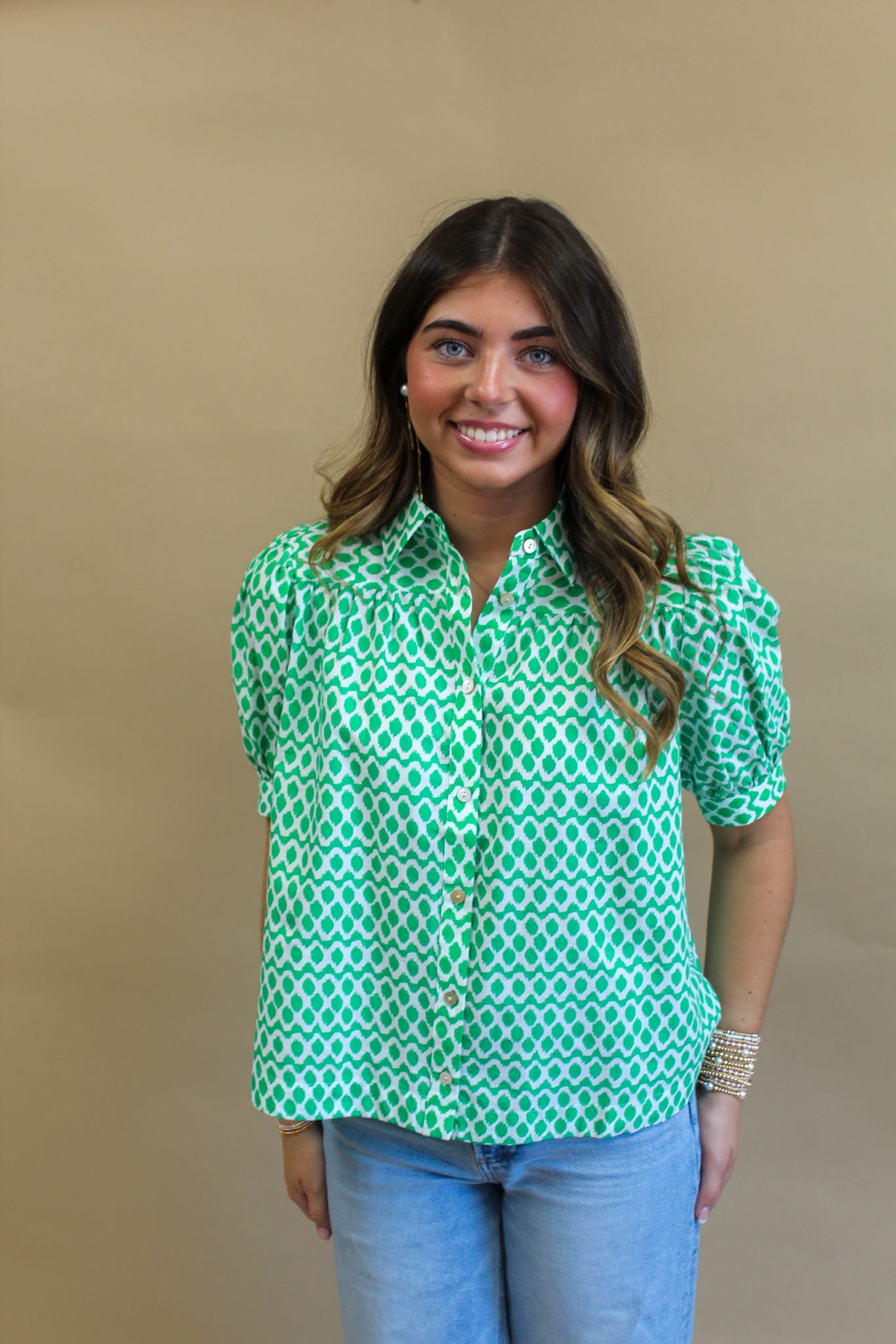 Gemstone Geometric Button Down Top