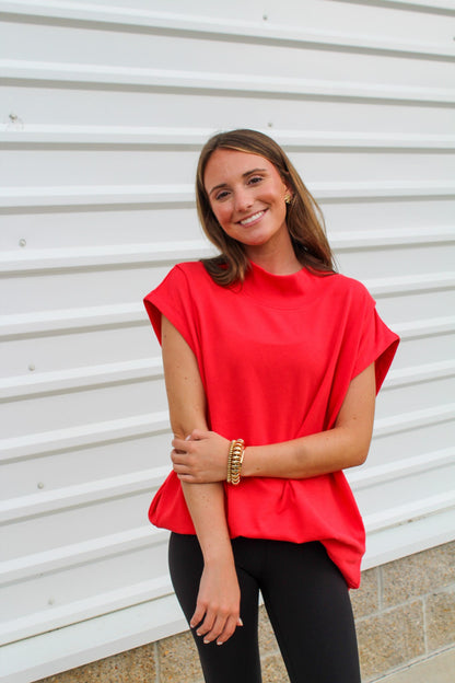 Cloud Nine Mock Neck Top - Red