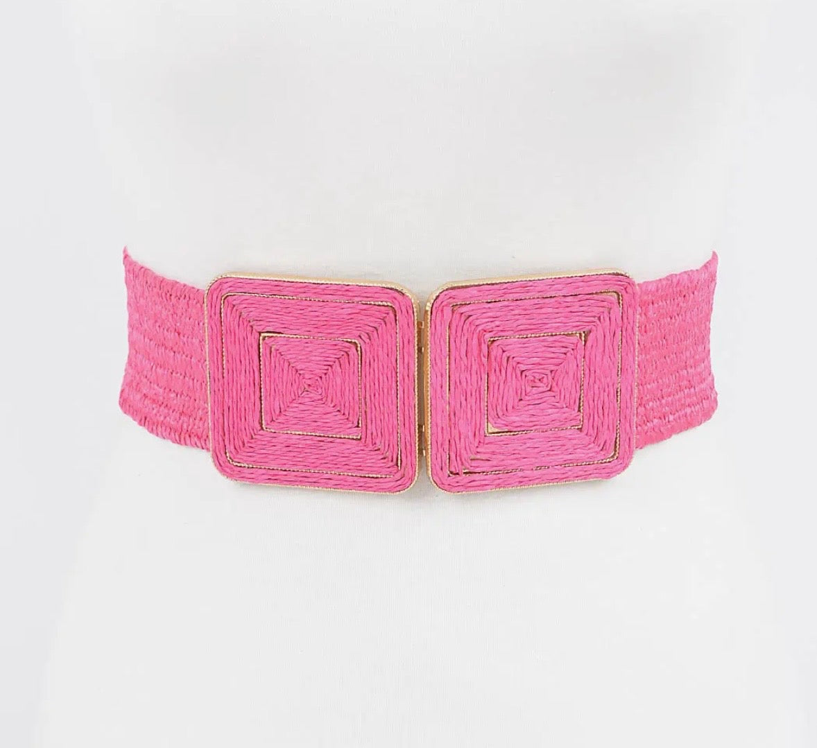 Faux Straw Two Buckle Elastic Belt