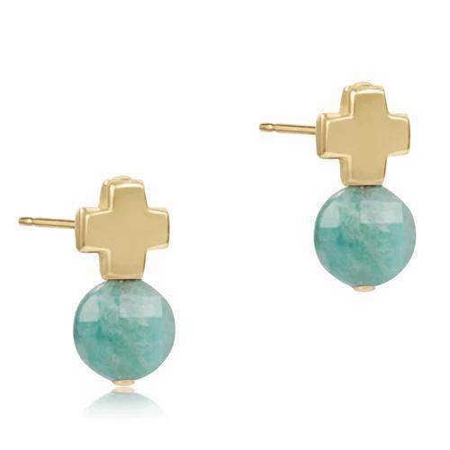 Signature Cross Gold Stud -  Amazonite