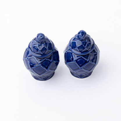 Navy Textured Ginger Jar Salt & Pepper Shakers